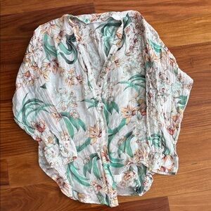 Monday Swimwear Peach Floral Linen Shirt